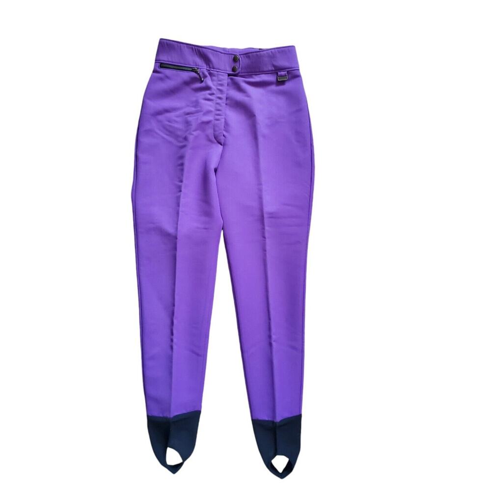 Skiing Passport Vintage Retro Purple Wool Blend Ski Pants Straps Women's Medium